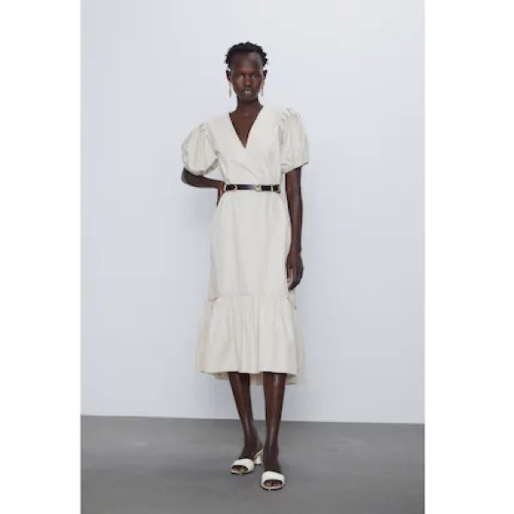 NWT Zara Poplin Dress Balloon Puff Sleeves with Belt